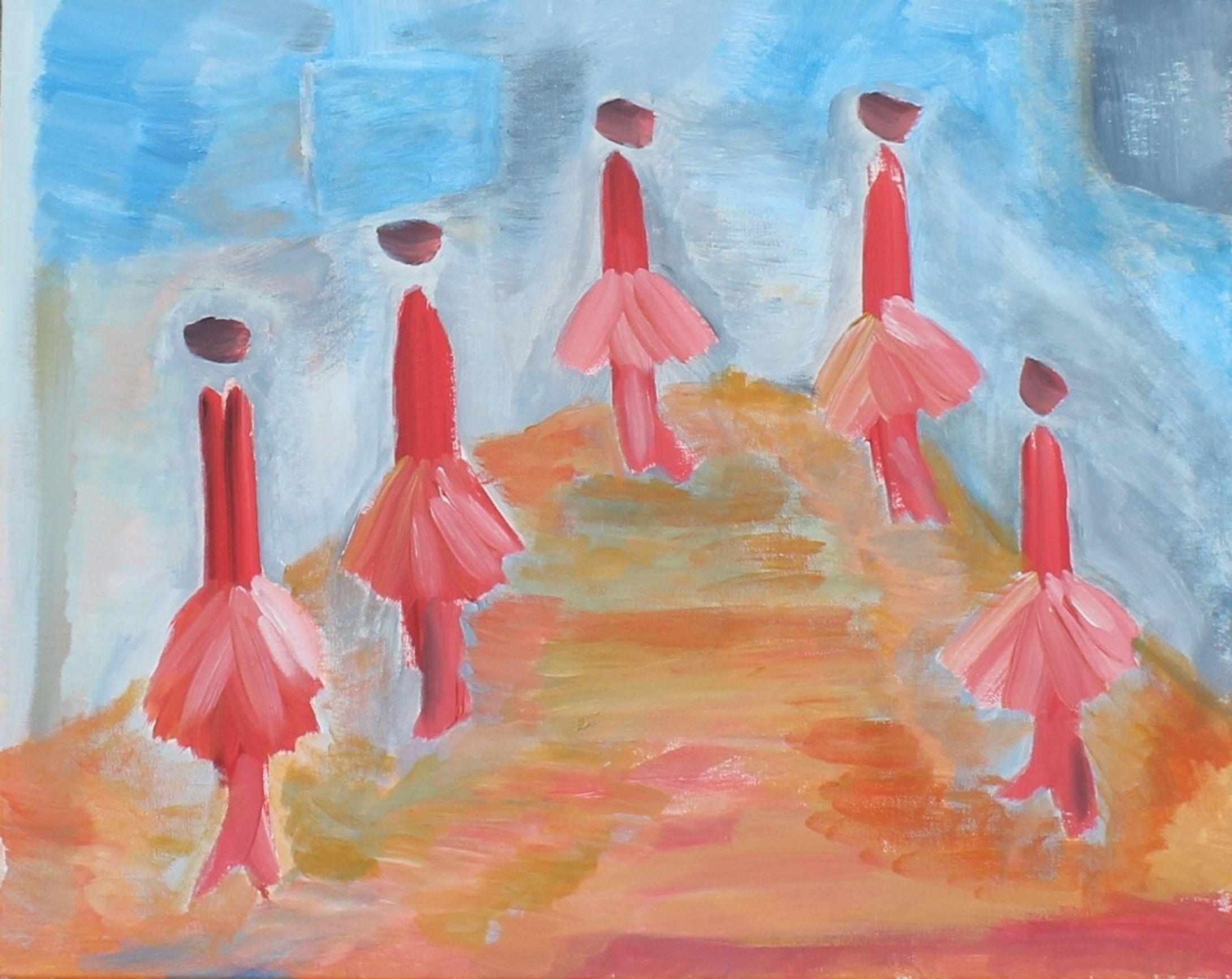 THE BALLERINAS, Pittura, Acrilico su tela - Painting di Dionysios Maravegias