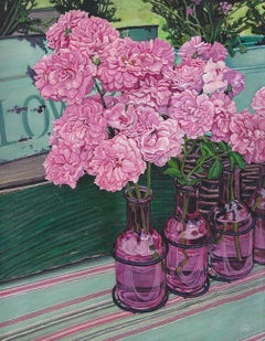 Peonies at the Farmers Market, Painting, Acrylic on Canvas