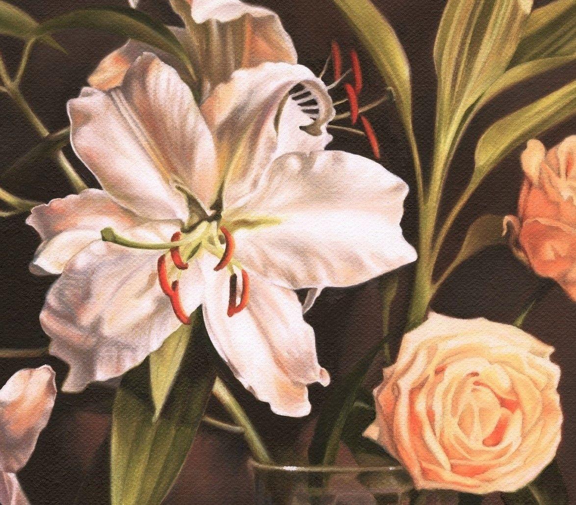 Lilies and Roses, Painting, Oil on Canvas 1