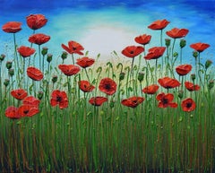 Flowers de coquelicot rouges, peinture, acrylique sur toile