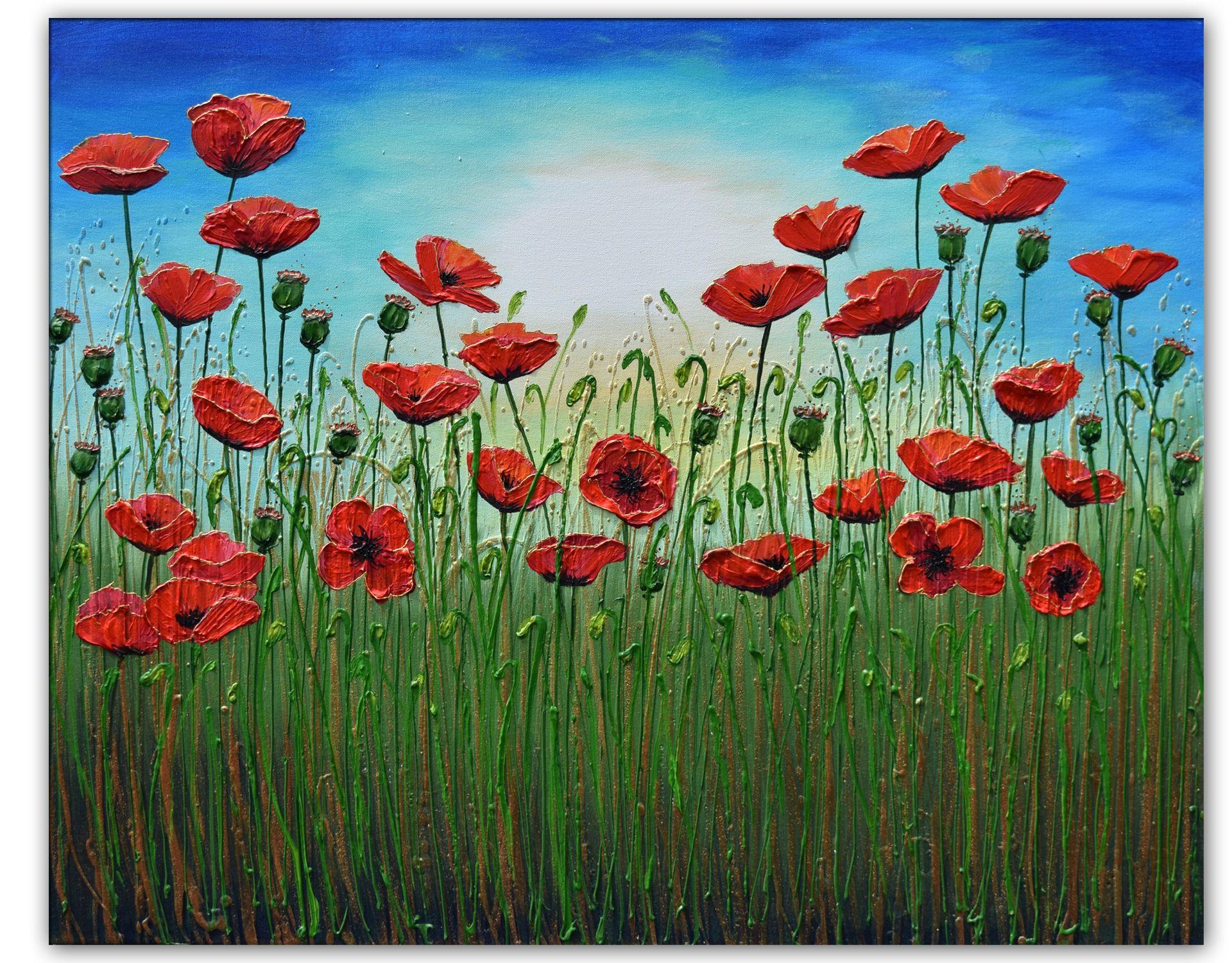 Flowers de coquelicot rouges, peinture, acrylique sur toile - Contemporain Painting par Amanda Dagg