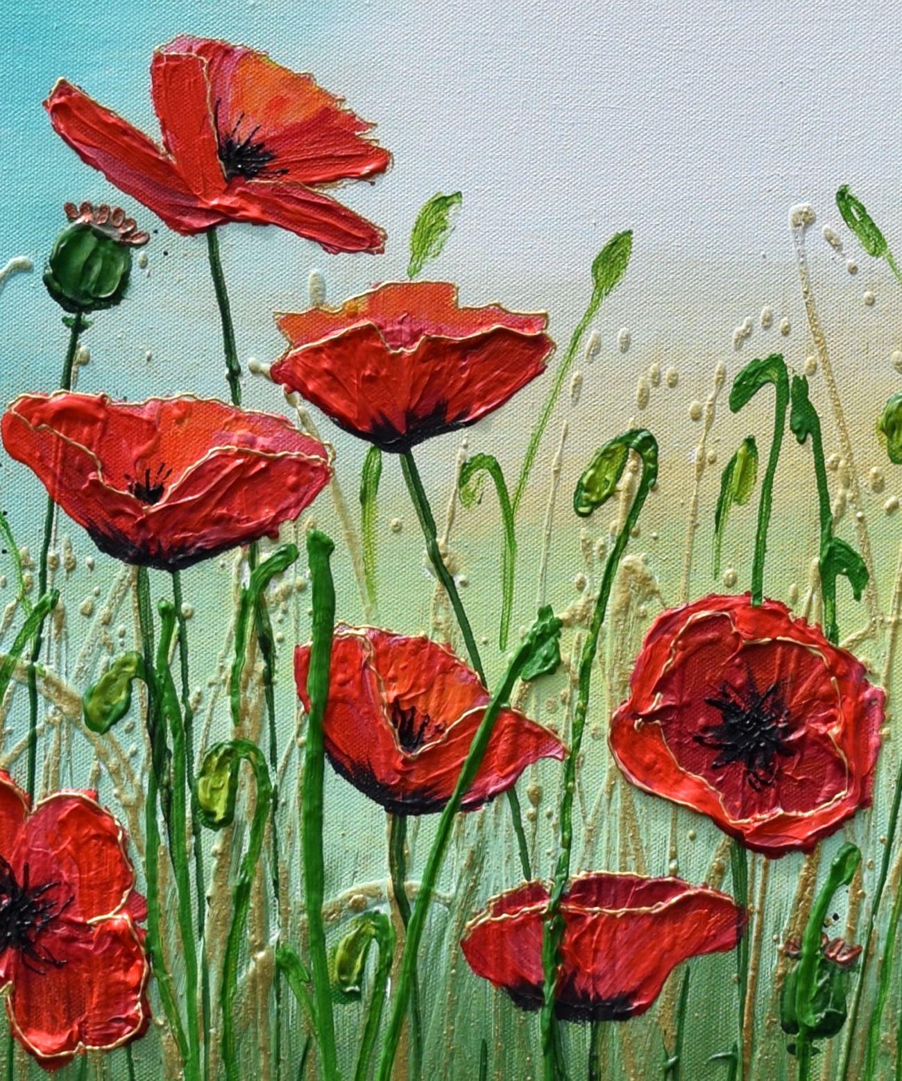 Flowers de coquelicot rouges, peinture, acrylique sur toile 1
