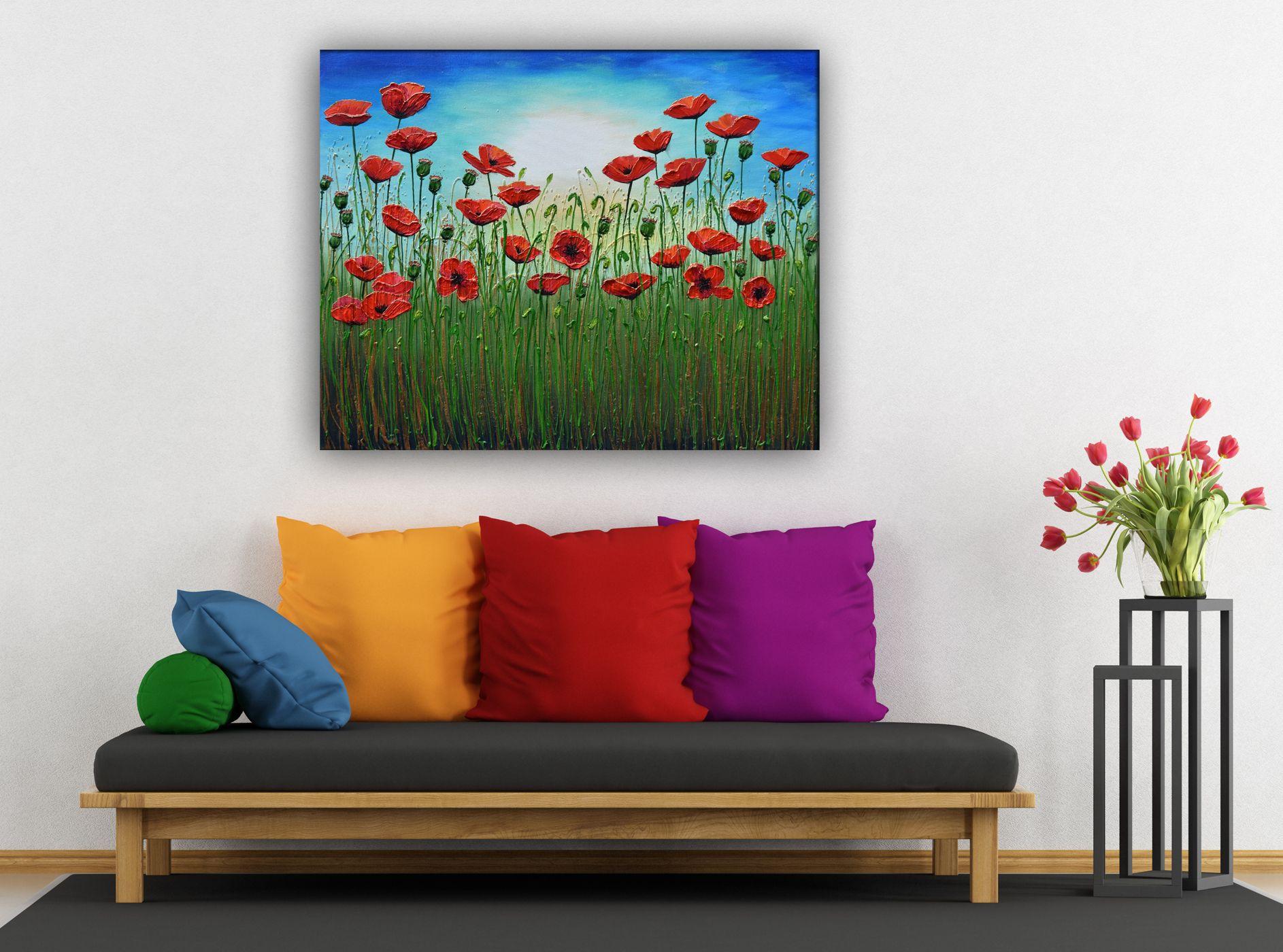 Flowers de coquelicot rouges, peinture, acrylique sur toile 2