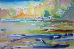 Morning at the house-lake, Painting, Watercolor on Watercolor Paper