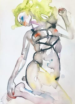 JARDIN NOCTURNE, Watercolor, Painting, Figurative Art, Nude, Signed, Framed