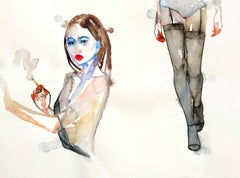 Miles Away From Time, Watercolor, Paper, Figurative, Signed, Framed