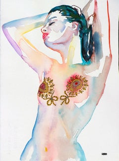 Orange Blossom Special, Watercolor on Paper, Nude, Signed, Framed
