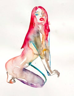 SCISSOR KICKS, Watercolor, Painting, Figurative Art, Nude, Signed, Framed