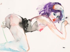 SECRET LIFE OF BIRDS, Watercolor, Painting, Figurative Art, Nude, Signed, Framed