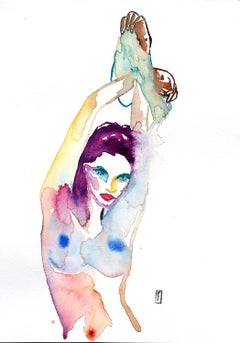 Taking Off The Velvet Gloves, Watercolor on paper, Nude, Signed, Framed