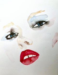 Belladonna Kisses, Watercolor, Painting, Portrait, Signed, Framed