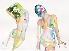 Clandestine Curses, Watercolor, Painting, Nude, Signed, Framed