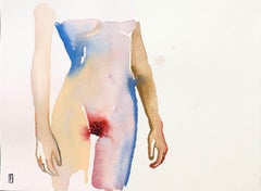 THE BUSH IS BACK (RUBY GLITTER), Watercolor on Paper, Nude, Signed, Framed
