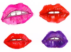 SEXT MESSAGE MEMORIES, Watercolor, Figurative Art, Lips, Signed, Framed