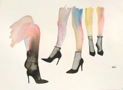 Valentine's Day Heels, Watercolor, Paper, Figurative, Signed, Framed