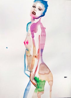 Emotional Cabinet Of Curiosities, Watercolor, Nude, Figurative, Signed, Framed
