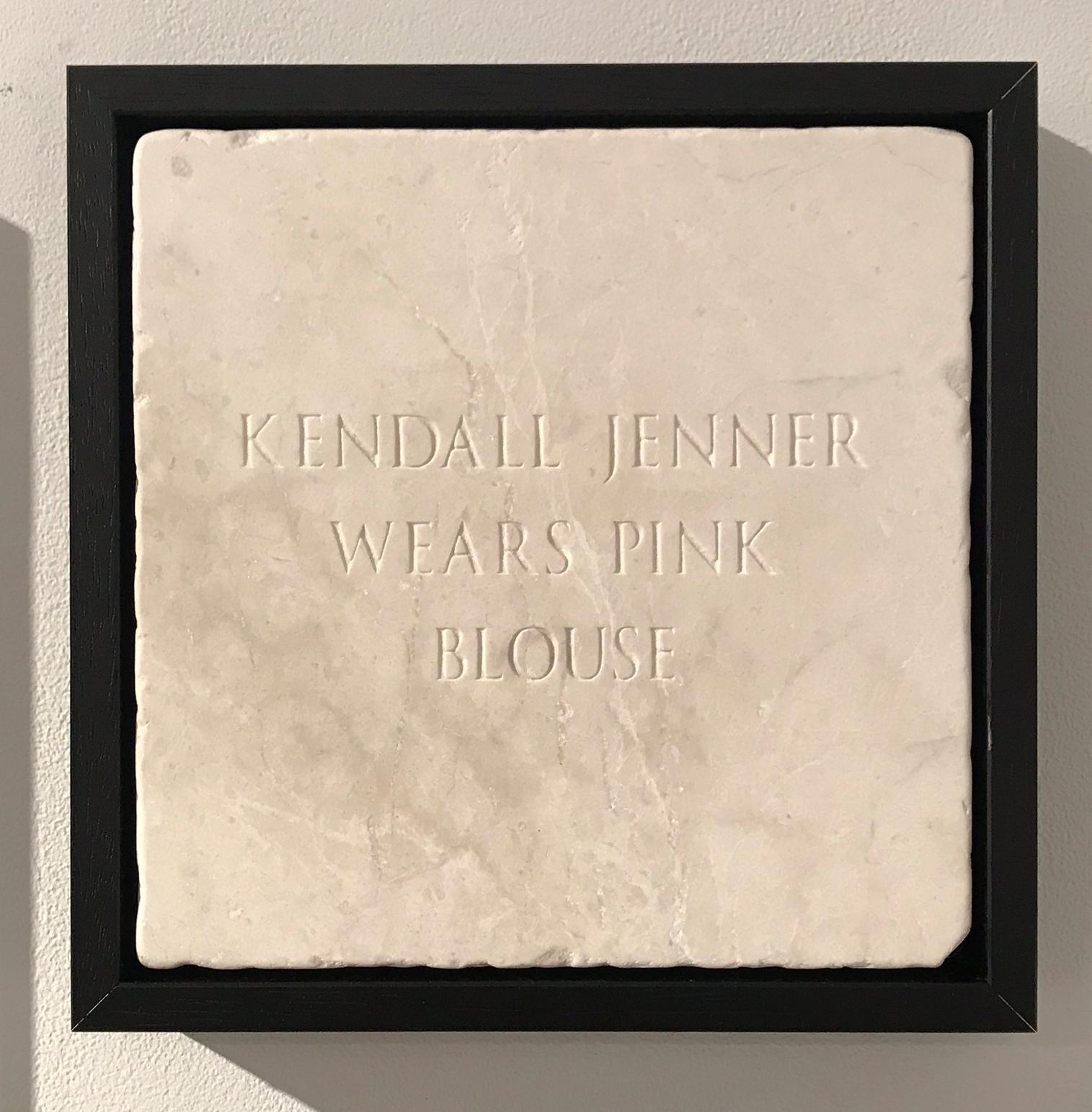 Sarah Maple Figurative Sculpture – Kendall Jenner Wears Pink Blouse, Sculpture, Marble, Engraved, Signed, Framed