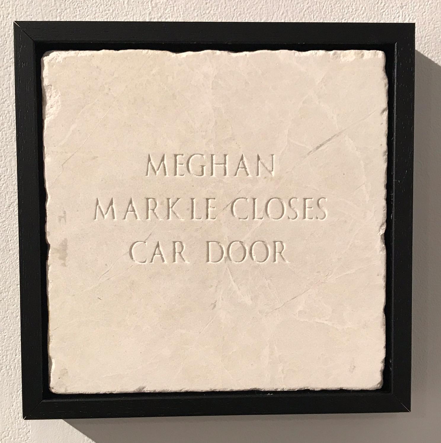 Meghan Markle Closes Car Door, Sculpture, Marble, Engraved, Signed, Framed – Mixed Media Art von Sarah Maple