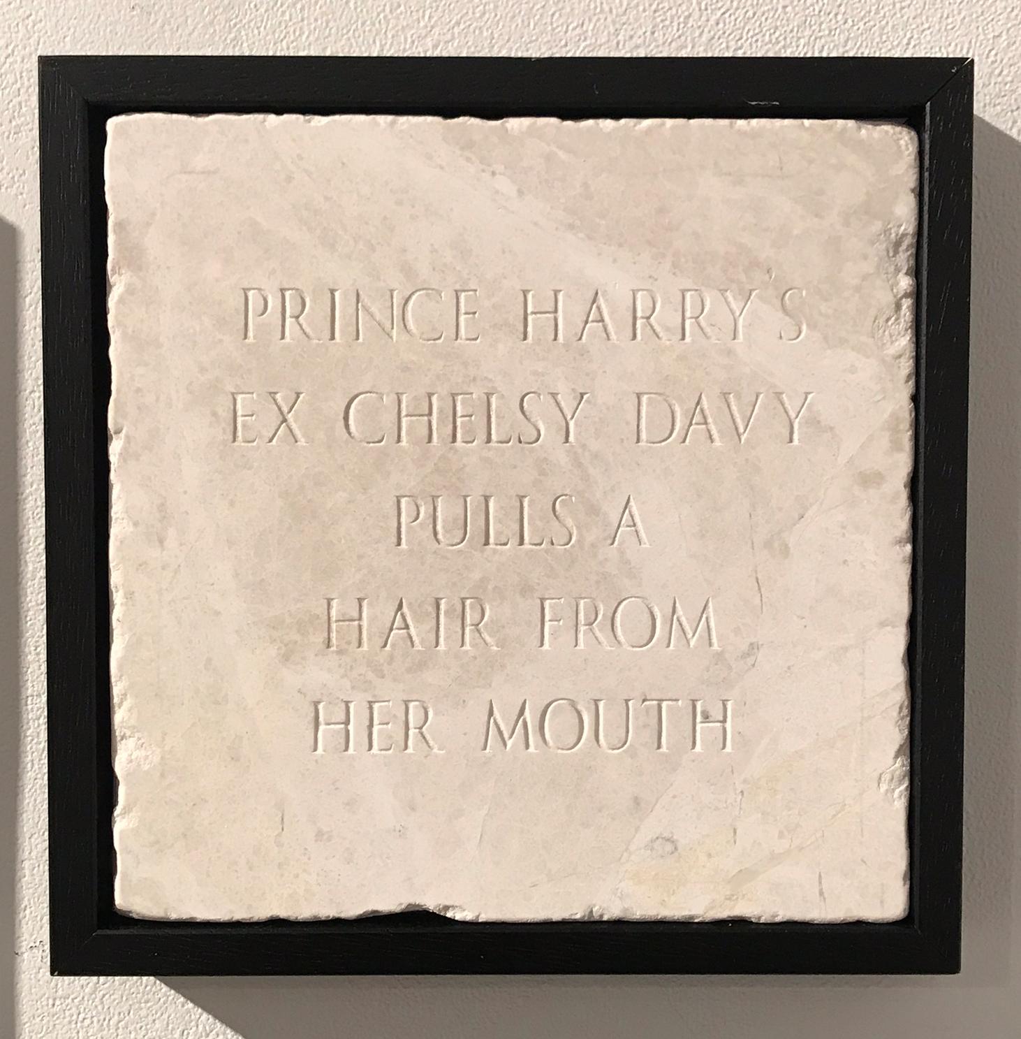 Sarah Maple Figurative Sculpture - Prince Harry's Ex Chelsy Davy Pulls Hair From Mouth, Sculpture, Marble, Engraved