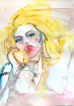 Hold The Line, Watercolor, Painting, Figurative, Portrait, Signed, Framed