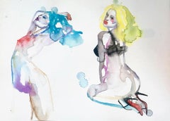 INCIDENTS CRIMINELLES, Watercolor, Painting, Figurative, Nude, Signed, Framed