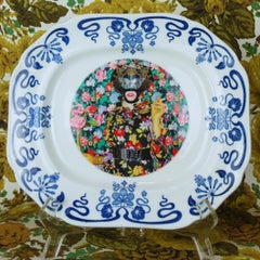 Floral, Ceramic Plate, Vintage China, Photo Transfer, Signed