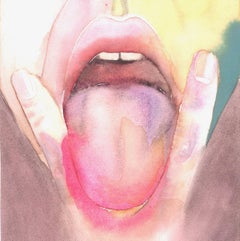 Kiss Me No 21, Watercolor, Painting, Figurative Art, Lips, Signed, Framed