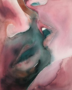 Kiss Me No 26, Watercolor, Painting, Kissing, Figurative Art, Signed, Framed