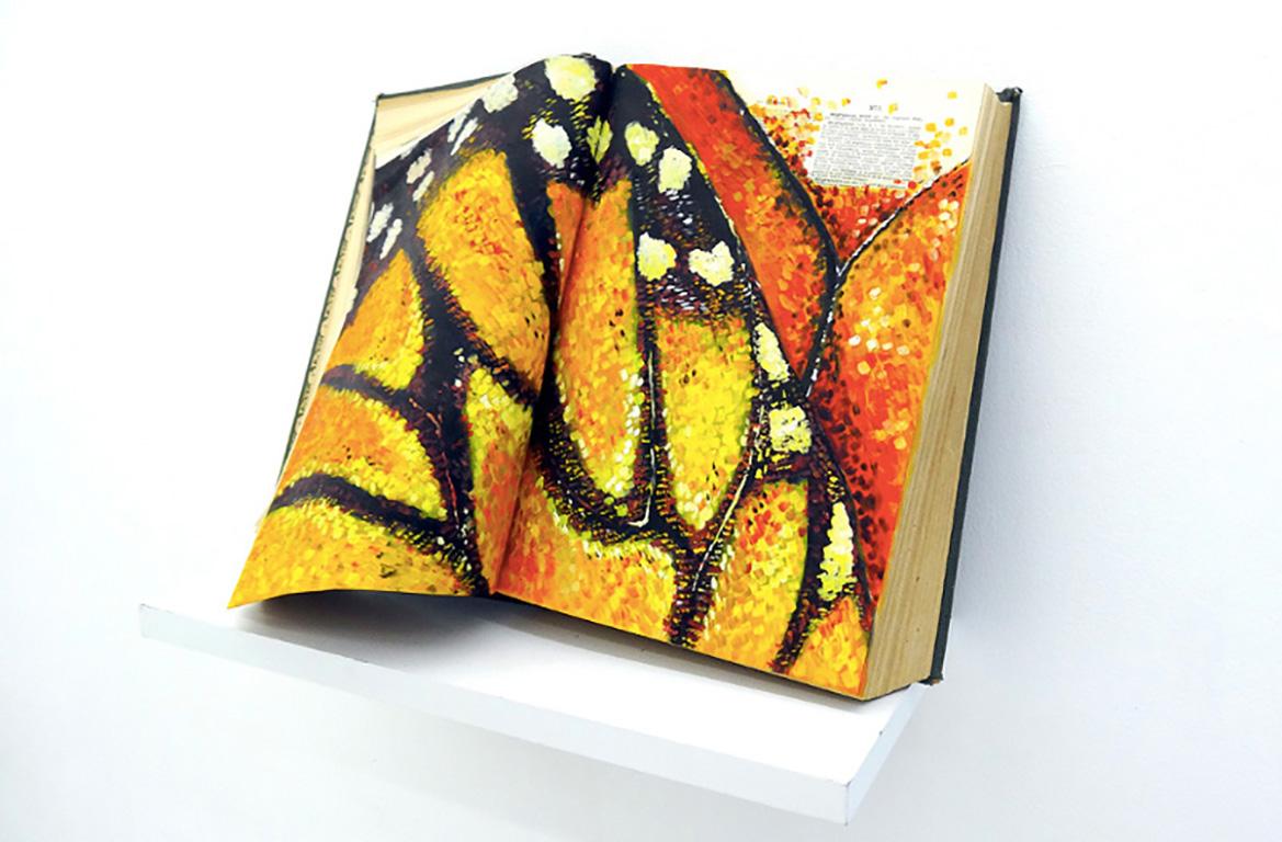 Migration, Painting, Sculpture, Butterfly, Encyclopedia, Bright Colors, Signed - Mixed Media Art by Rachel Marks