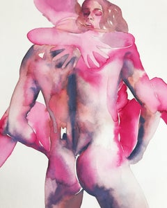 Make Love No 222, Watercolor, Painting, Figurative Art, Nude, Signed, Framed