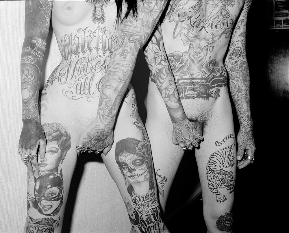Mairi-Luise Tabbakh Black and White Photograph - Ryan and Lusy 12, Photography, Black and White, Tattoos, Nude, Signed, Framed 