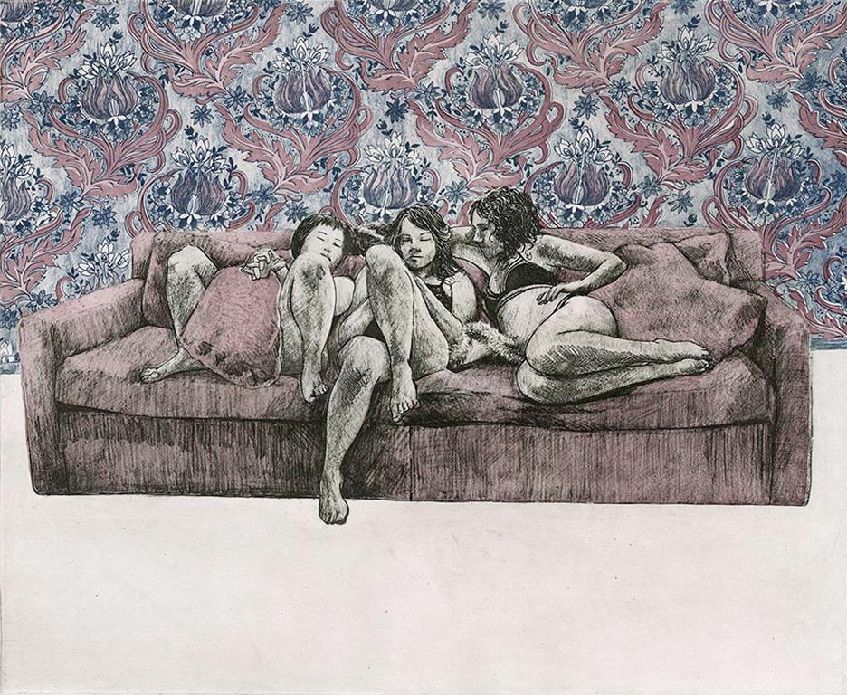 Katie Commodore  Figurative Art - That One Time I Modeled Lingerie, Etching, Photogravure, Signed, Framed 