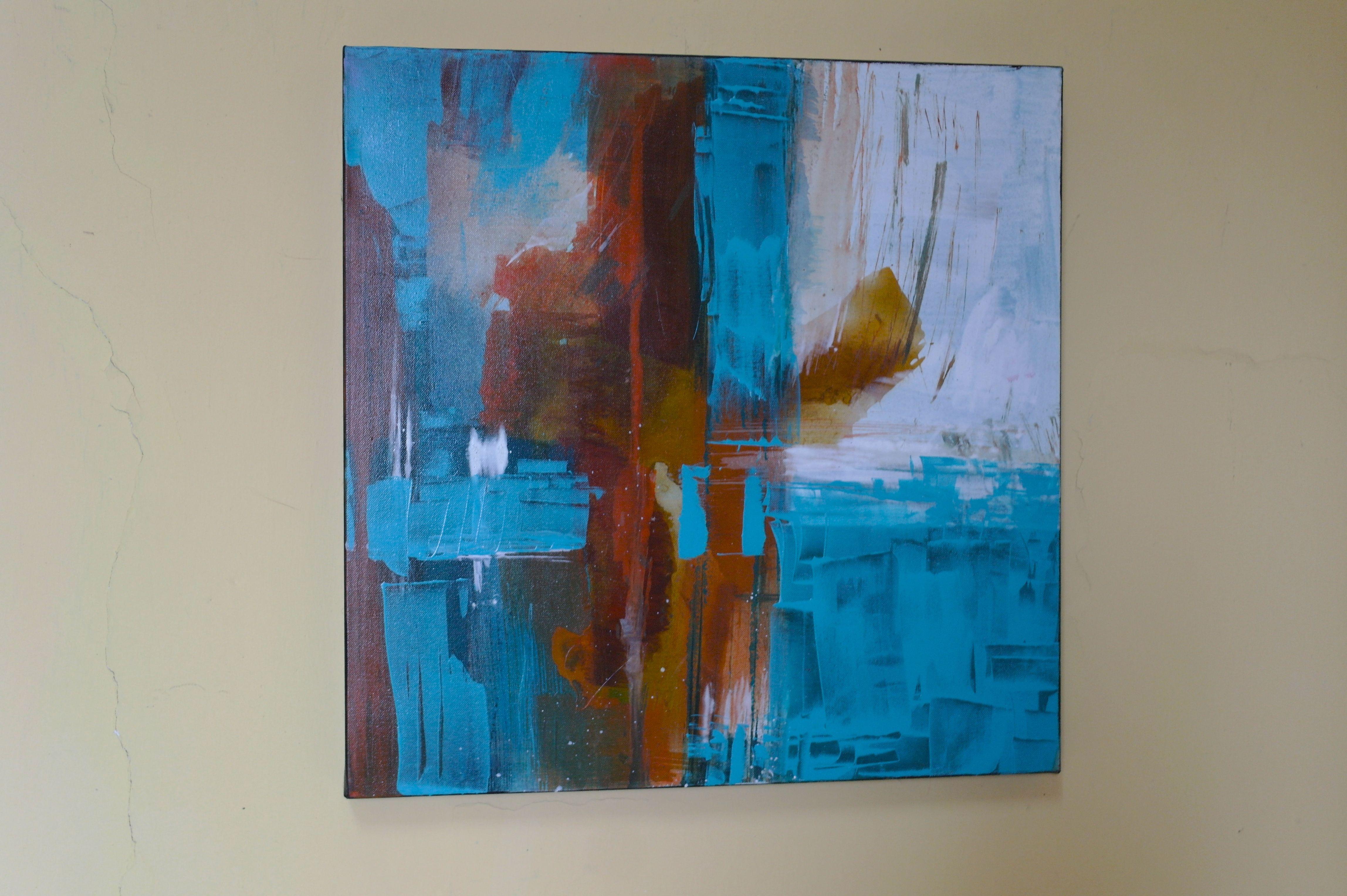 Turquoise Memories, Painting, Acrylic on Canvas - Blue Abstract Painting by Michelle Hold