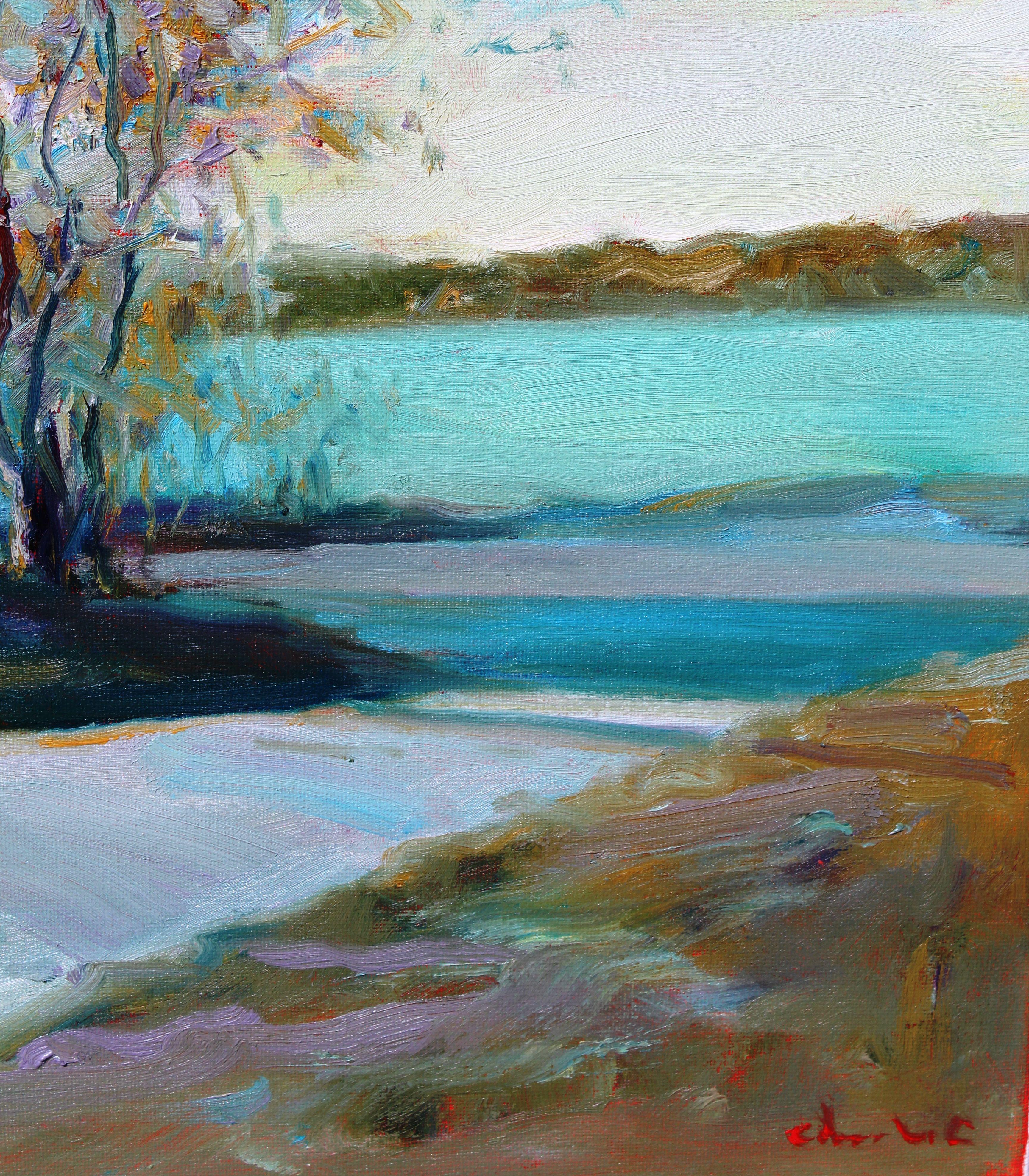 Landscape of Lake of Scugog, Canada :: Painting :: Realism :: This piece comes with an official certificate of authenticity signed by the artist :: Ready to Hang: No :: Signed: Yes :: Signature Location: Bottom right :: Canvas :: Portrait ::