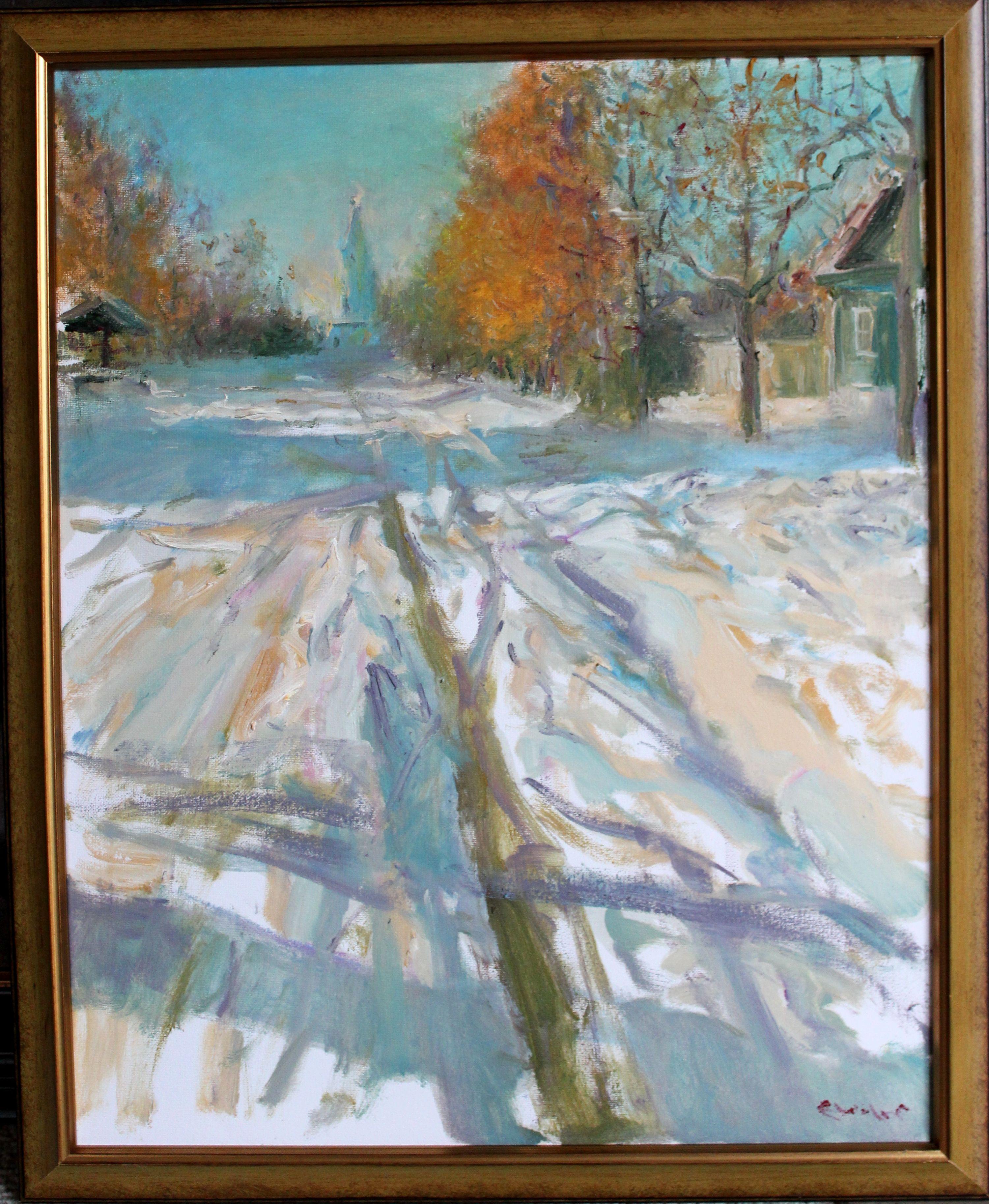Winter Landscape: :: Painting :: Realism :: This piece comes with an official certificate of authenticity signed by the artist :: Ready to Hang: Yes :: Signed: Yes :: Signature Location: Bottom right :: Canvas :: Portrait :: Original :: Framed: Yes