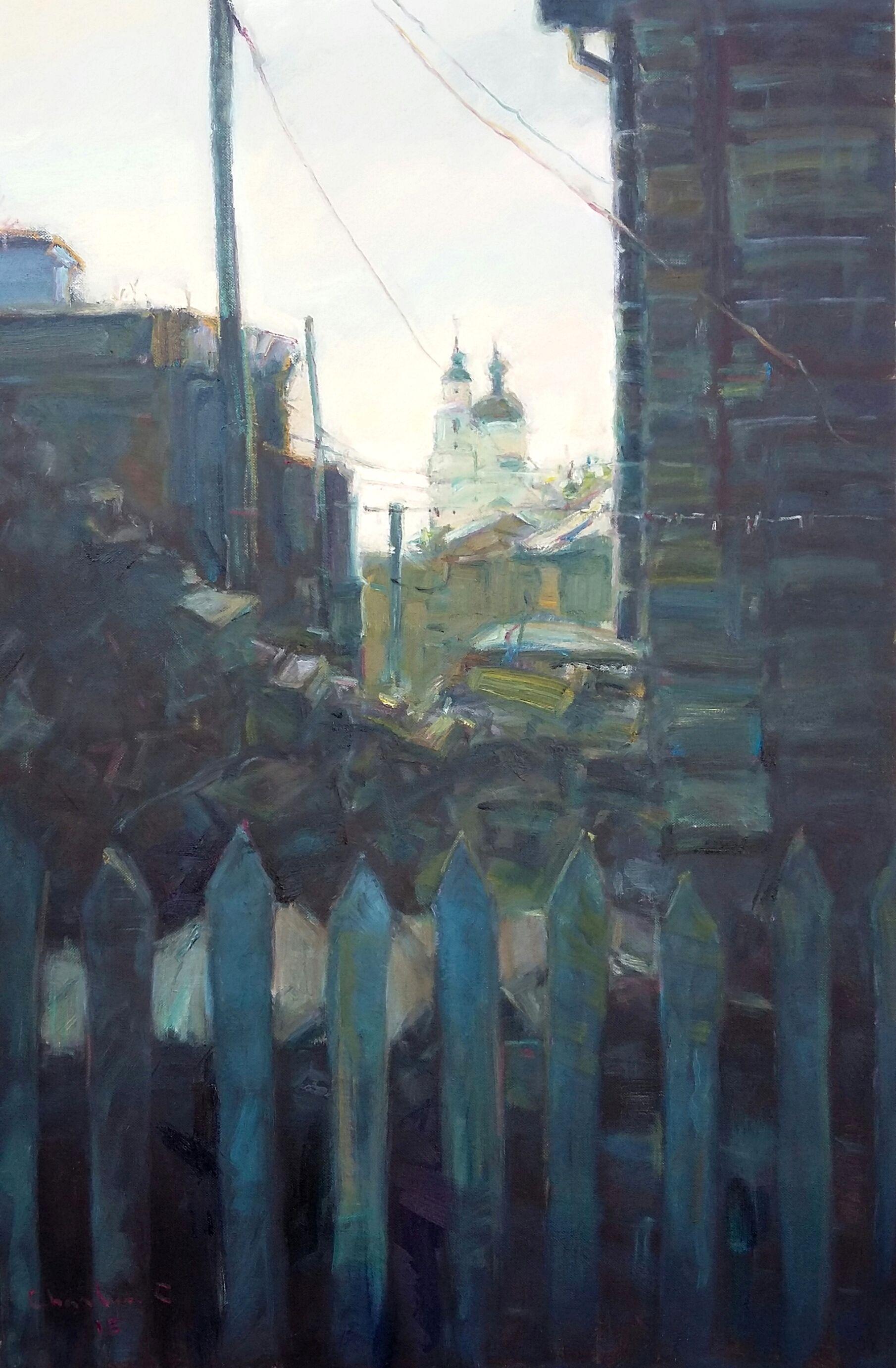 Fede a distanza, Pittura, Olio su tela - Painting di Charles Choi