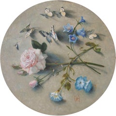 Butterflies and rose, Painting, Oil on Canvas