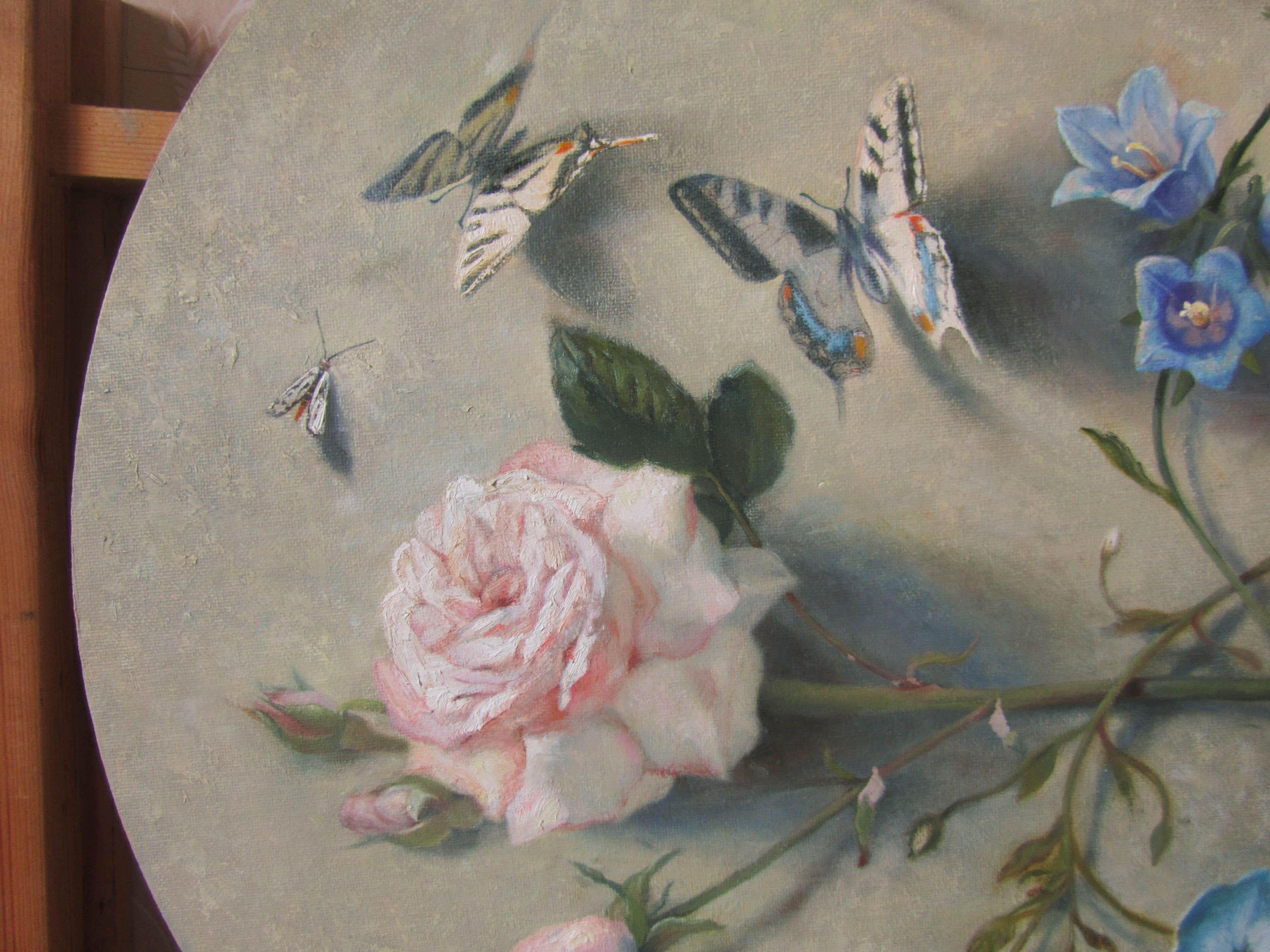 Butterflies and rose, Painting, Oil on Canvas 2