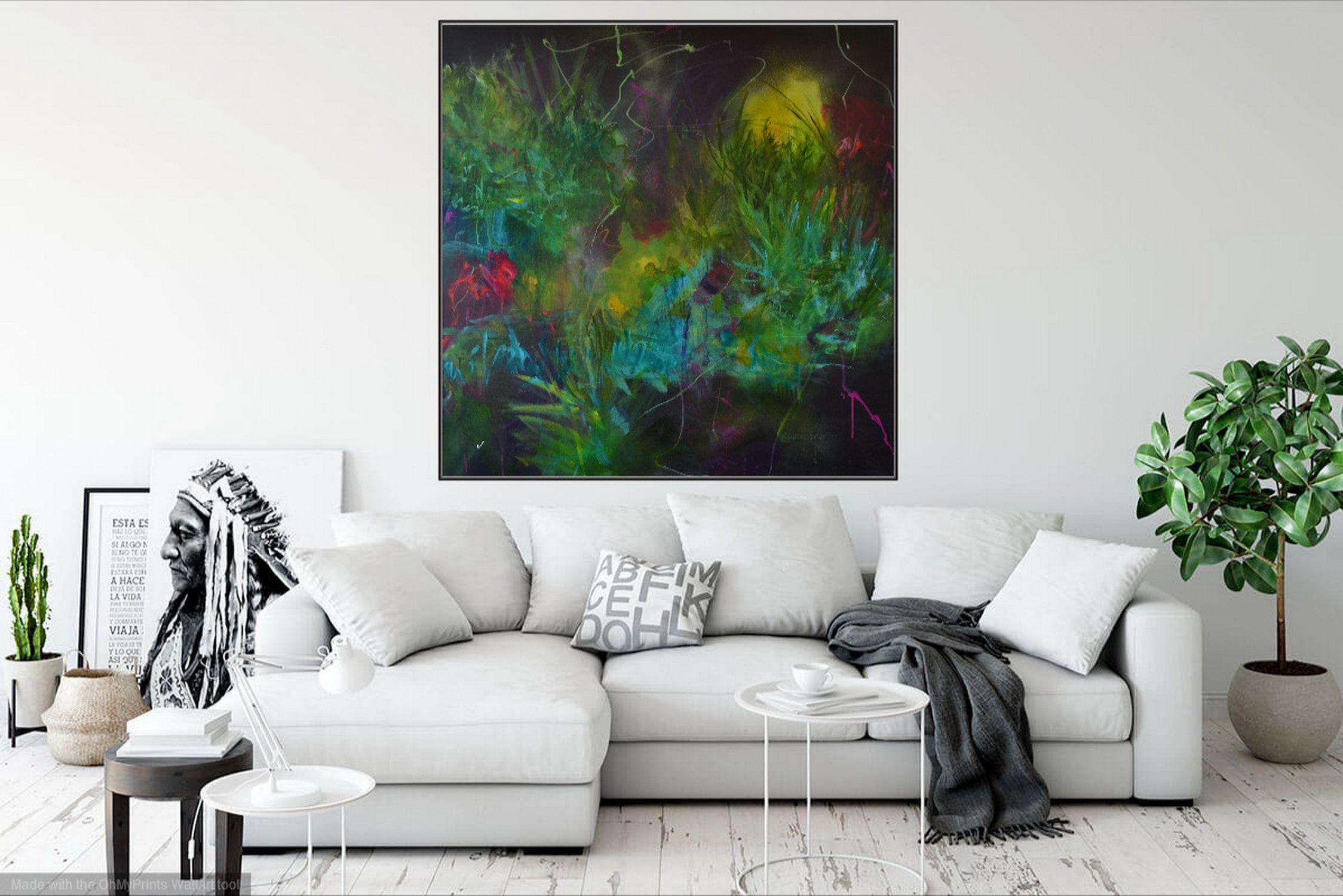 Night Flight, Painting, Acrylic on Canvas - Black Abstract Painting by Karin Goeppert