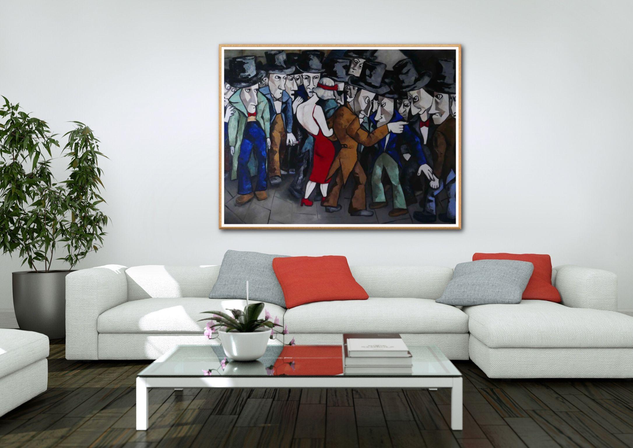 Top hat & tails gang with lady in red, Painting, Oil on Canvas 3