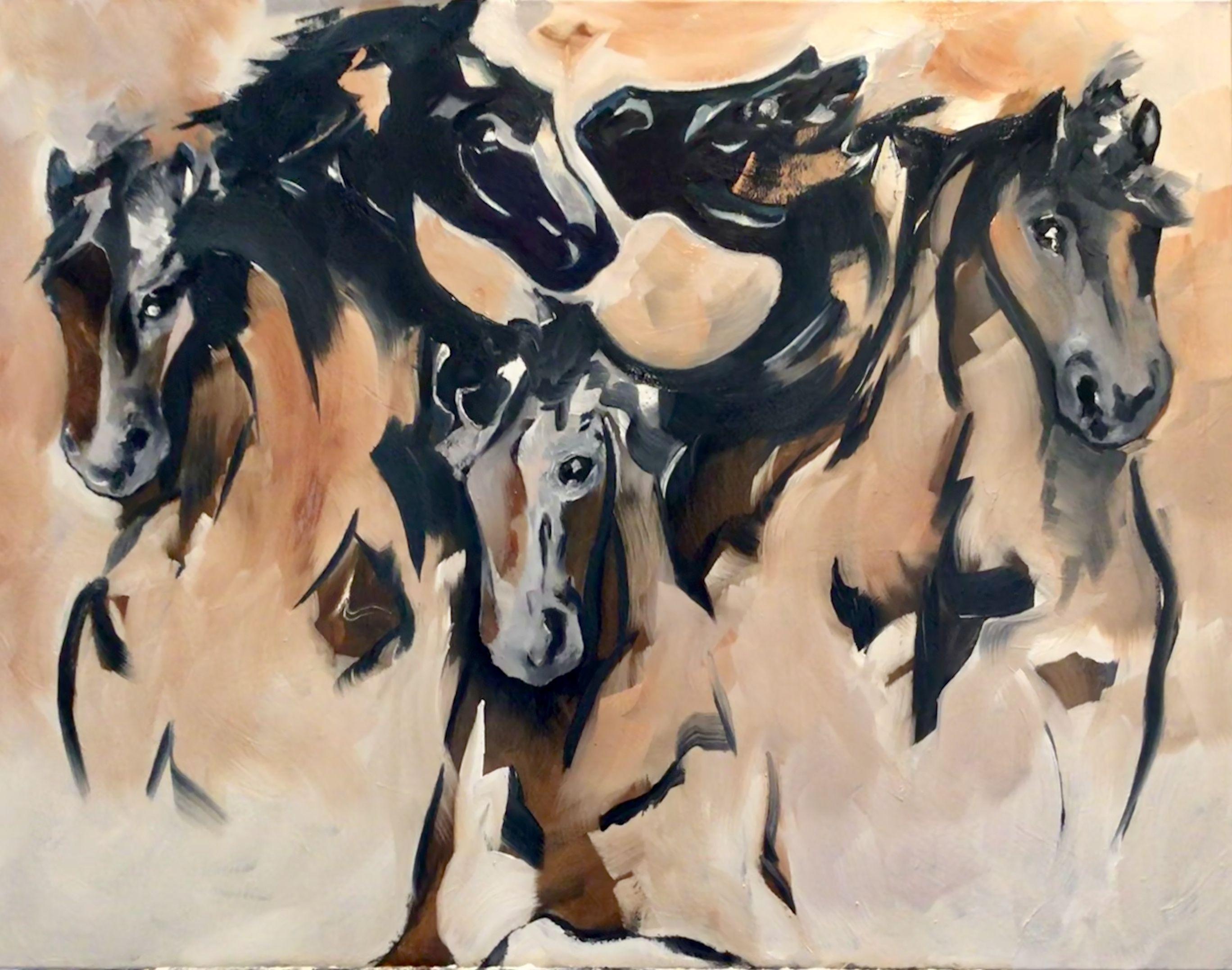 Horses fleeing the confrontational pair :: Painting :: Contemporary :: This piece comes with an official certificate of authenticity signed by the artist :: Ready to Hang: Yes :: Signed: Yes :: Signature Location: Bottom right :: Canvas :: Landscape