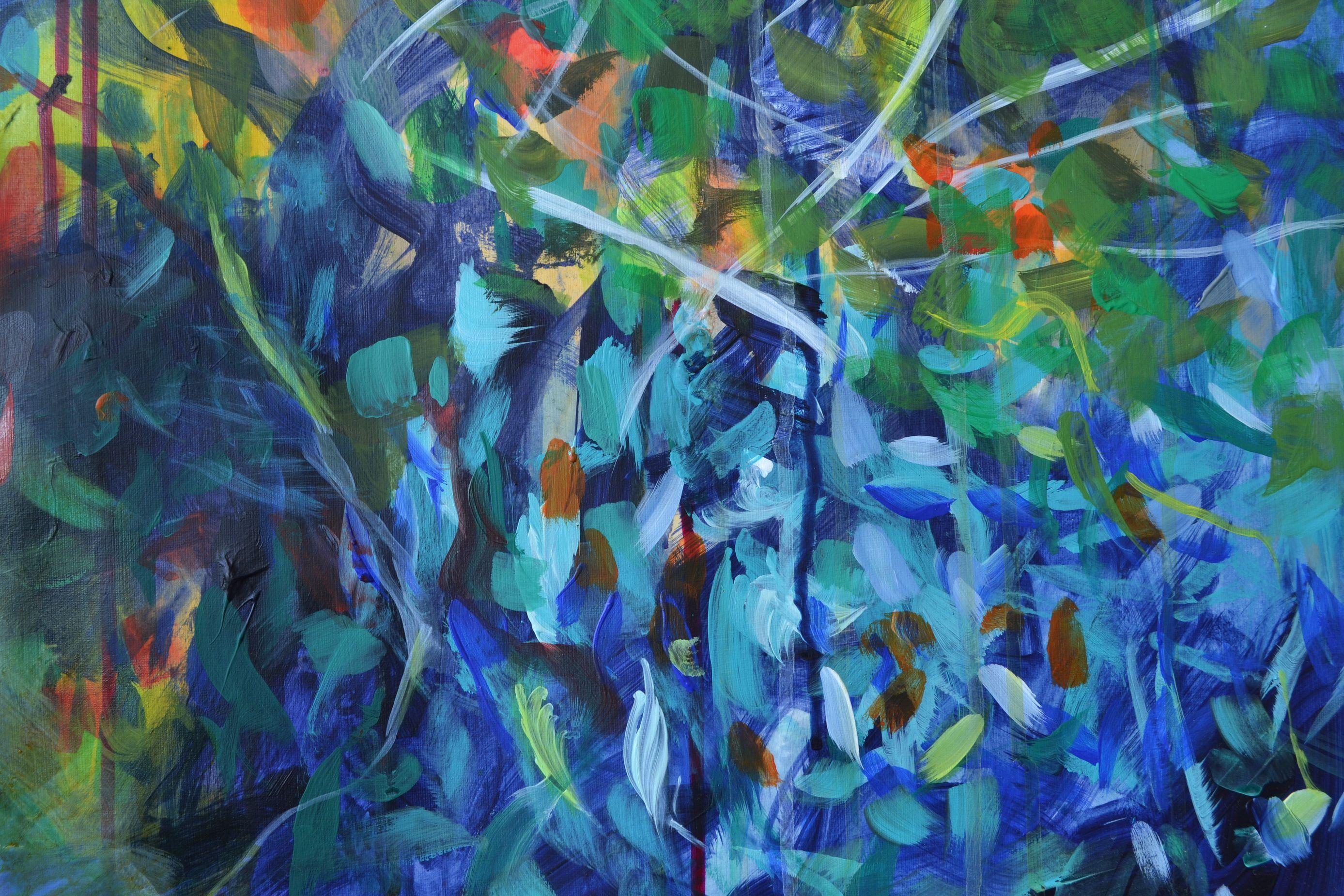 Ingress, Painting, Acrylic on Paper - Blue Abstract Painting by Karin Goeppert