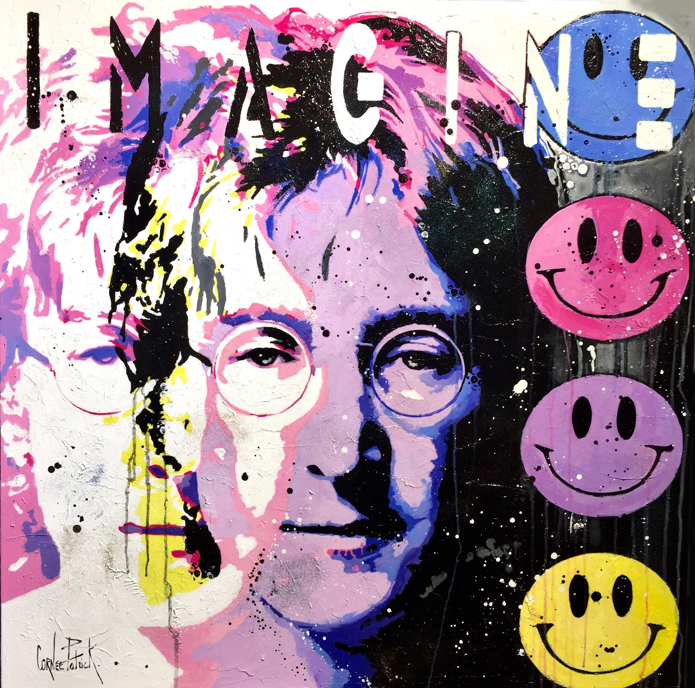 John Lenon, imagine, pink version  :: Painting :: Pop-Art :: This piece comes with an official certificate of authenticity signed by the artist :: Ready to Hang: Yes :: Signed: Yes :: Signature Location: at the bottom left :: Canvas :: Diagonal ::