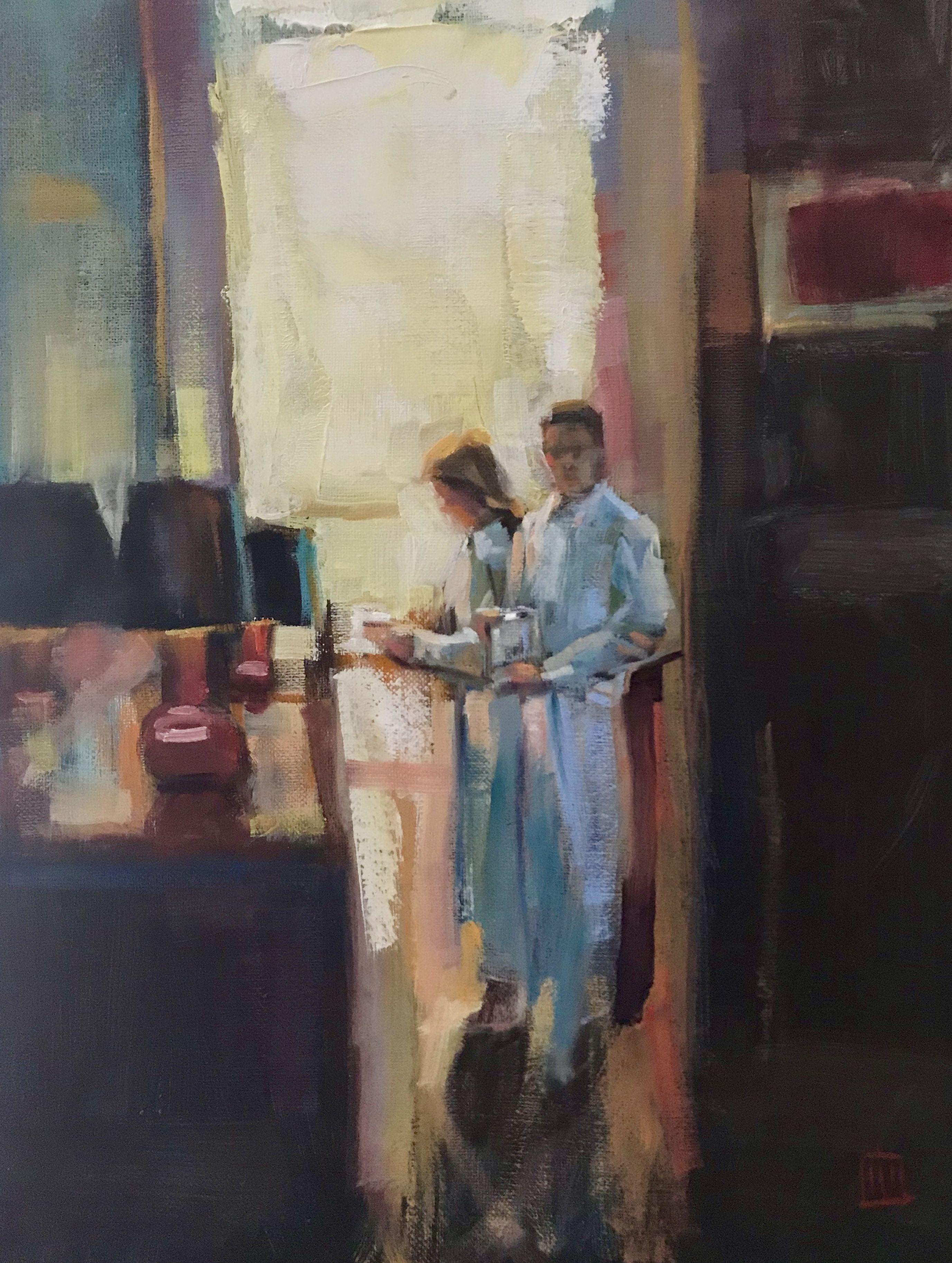 COFFEE WITH DESSERT, Gemälde, Öl auf Leinwand – Painting von Julie  Wende