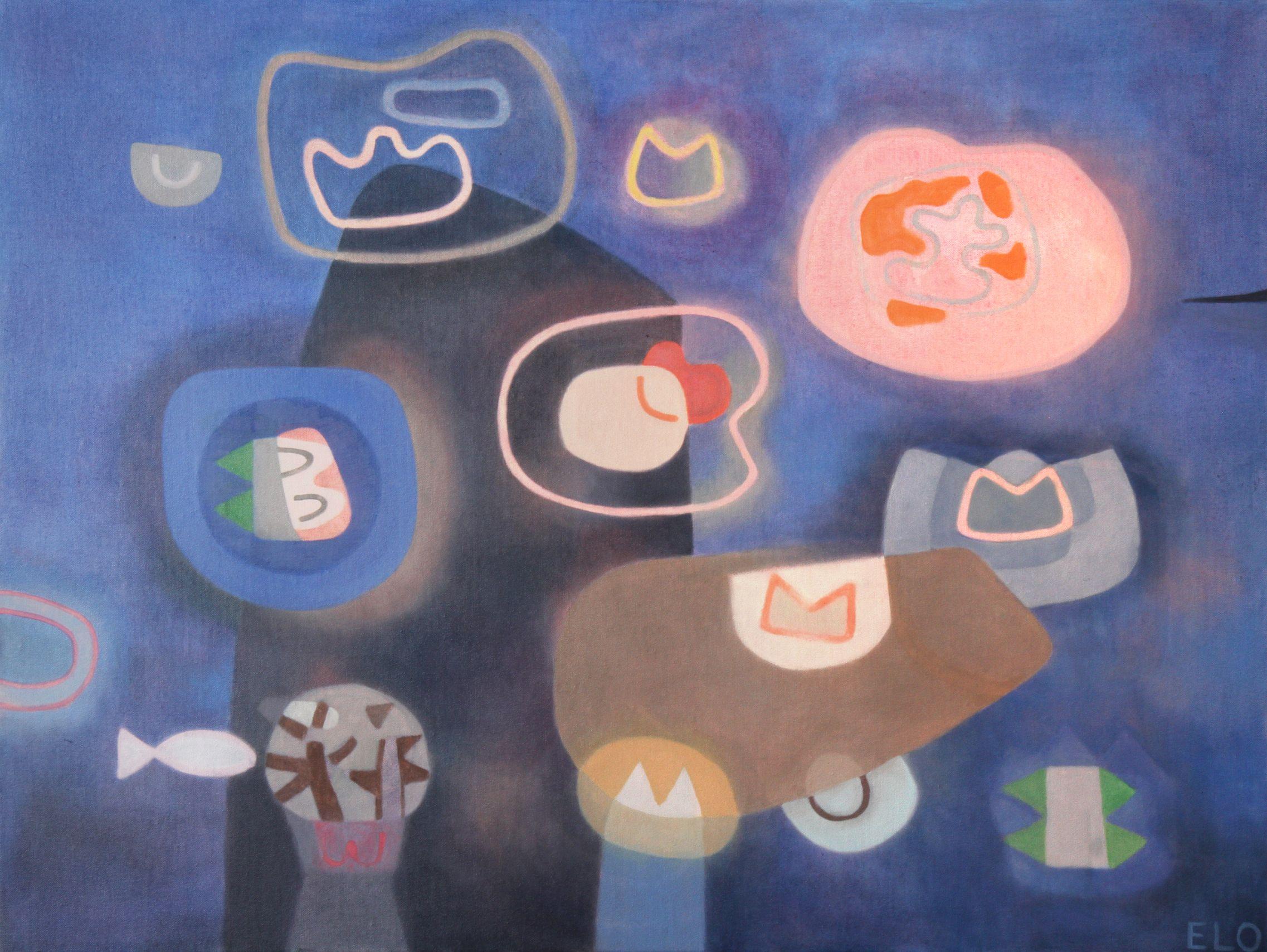 Elohim Sanchez Abstract Painting - Meeting at Night, Painting, Oil on Canvas