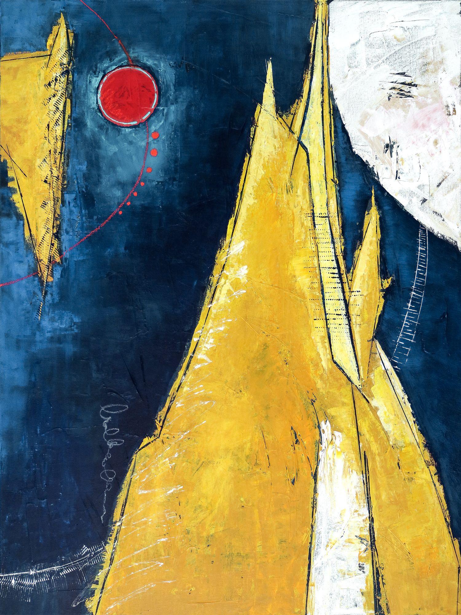 Hyunah Kim Abstract Painting - Sun, Mountain, Moon, Painting, Acrylic on Canvas