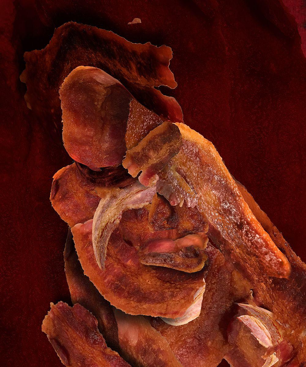 BACON TRIPTYCH, Photograph, Archival Ink Jet - Red Color Photograph by J Coleman Miller