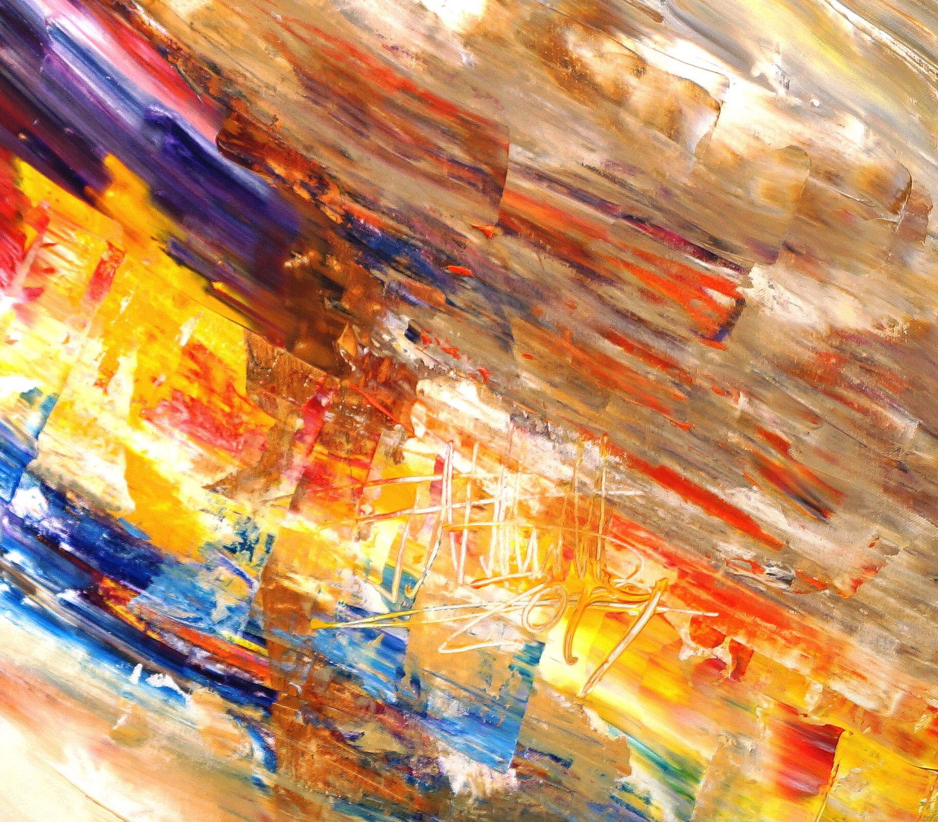 La pittura astratta come arte contemporanea in grande formato. Acrilico su tela, dipinto vitale in formato XXXL, che esprime molta vitalità e dinamismo. Attraente formazione di colori nelle tonalità del rosso, arancio, magenta, rosa, blu, viola,