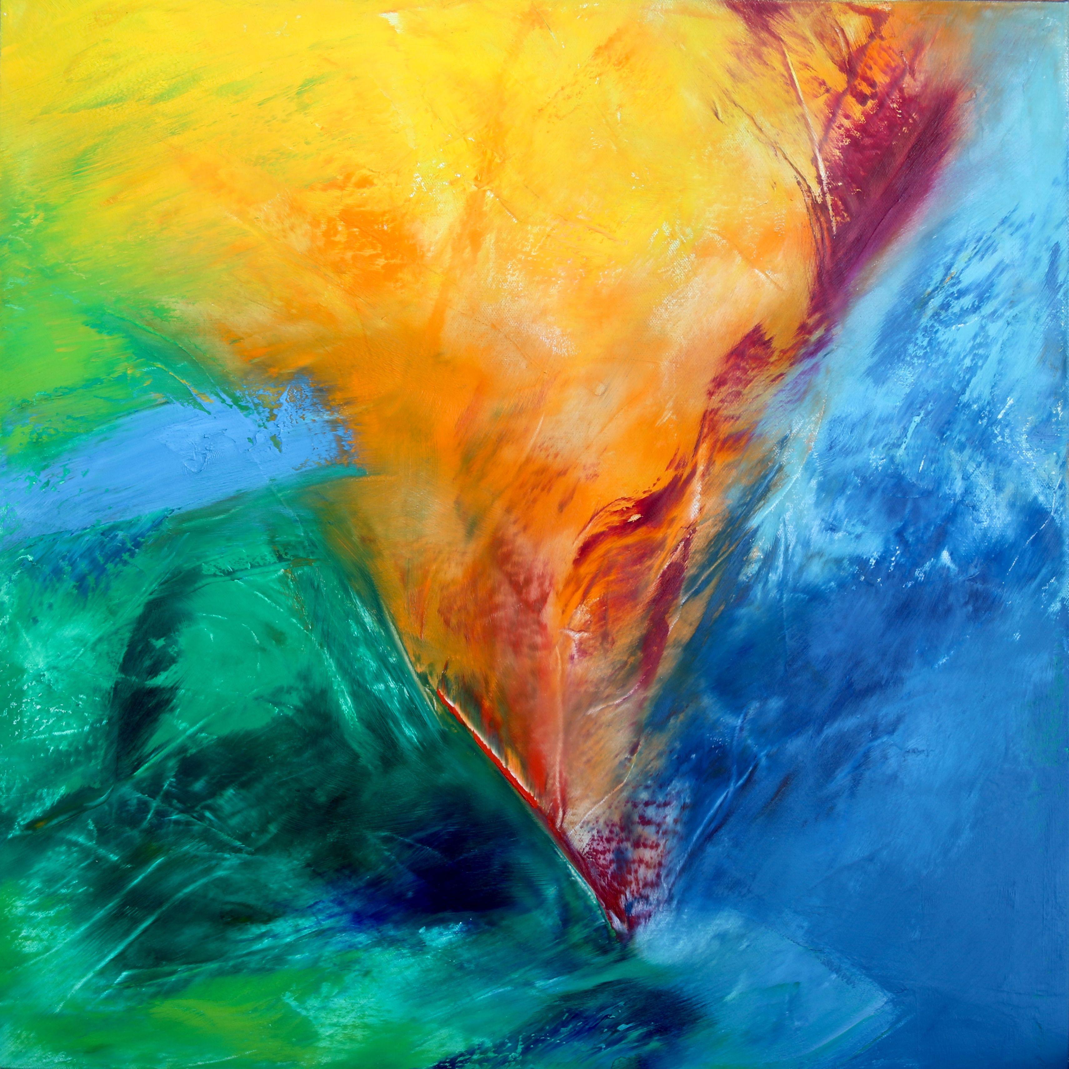 Abstract Painting Sheryl Tempchin - Volcano, Peinture, Huile sur Toile