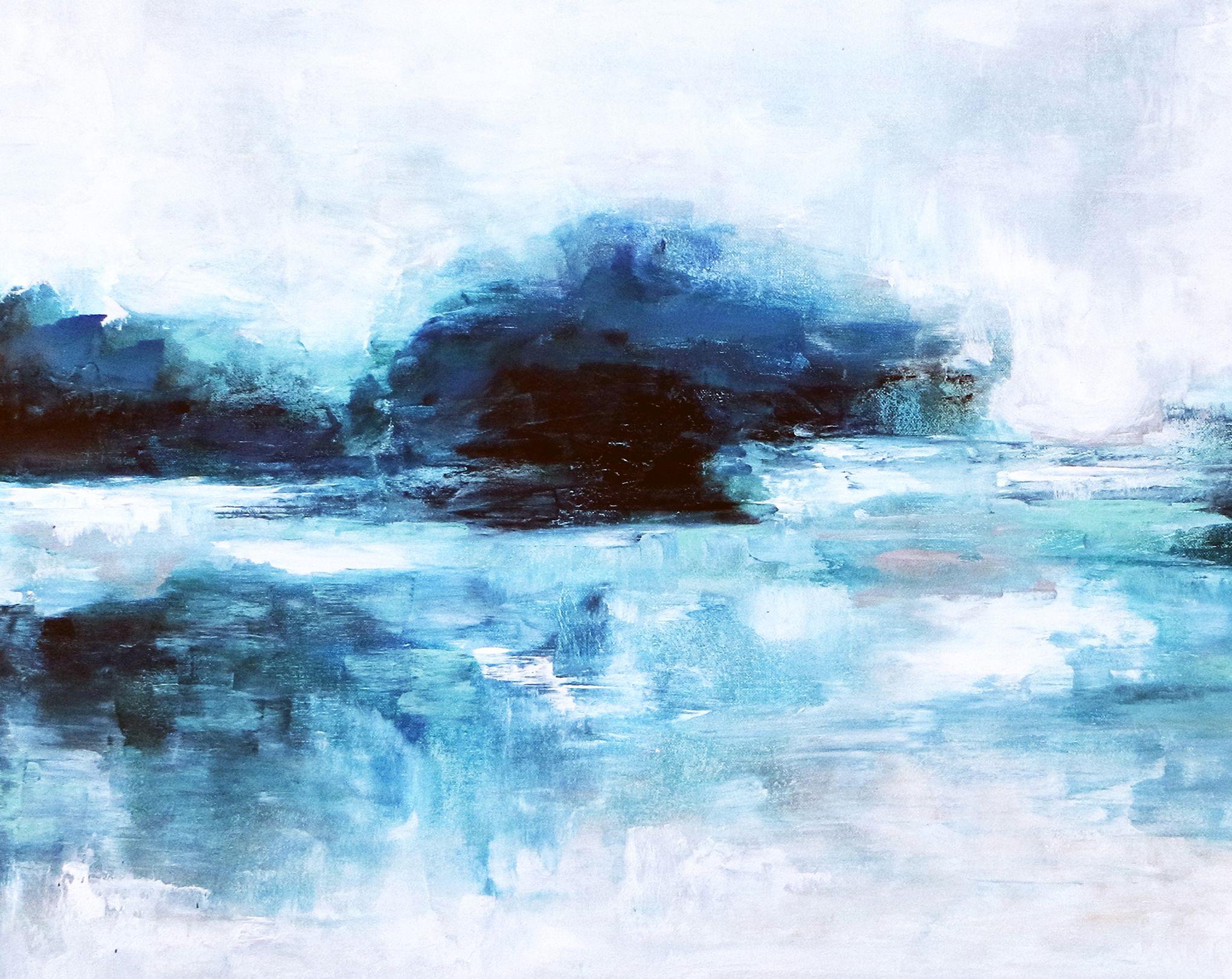 A Lake, Painting, Acrylic on Canvas - Blue Abstract Painting by Hyunah Kim